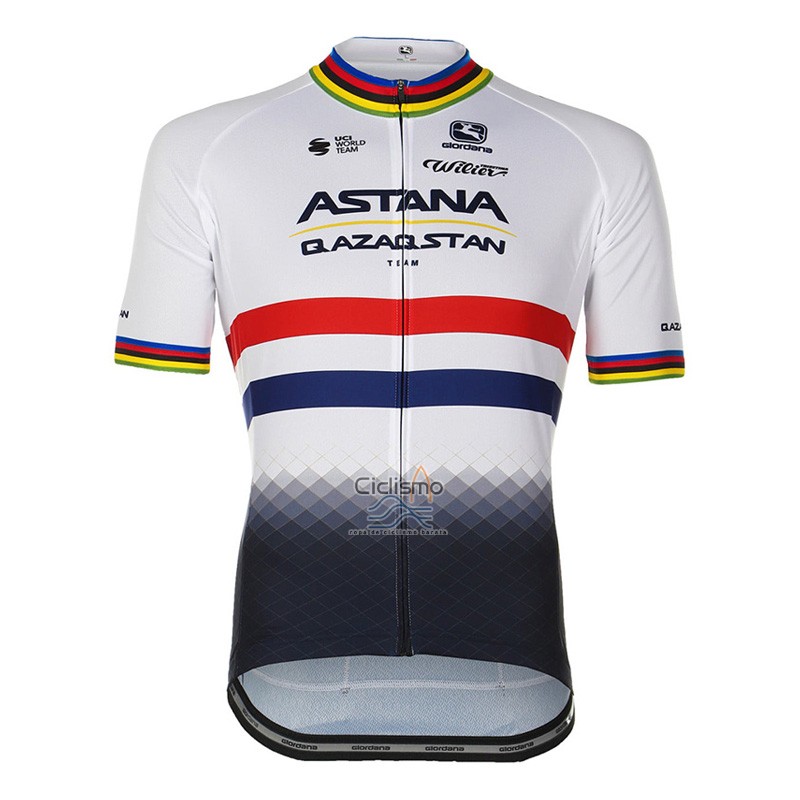 Astana Qazaqstan Team Ropa Ciclismo Culotte Corto 2023 Mangas Cortas Blanco